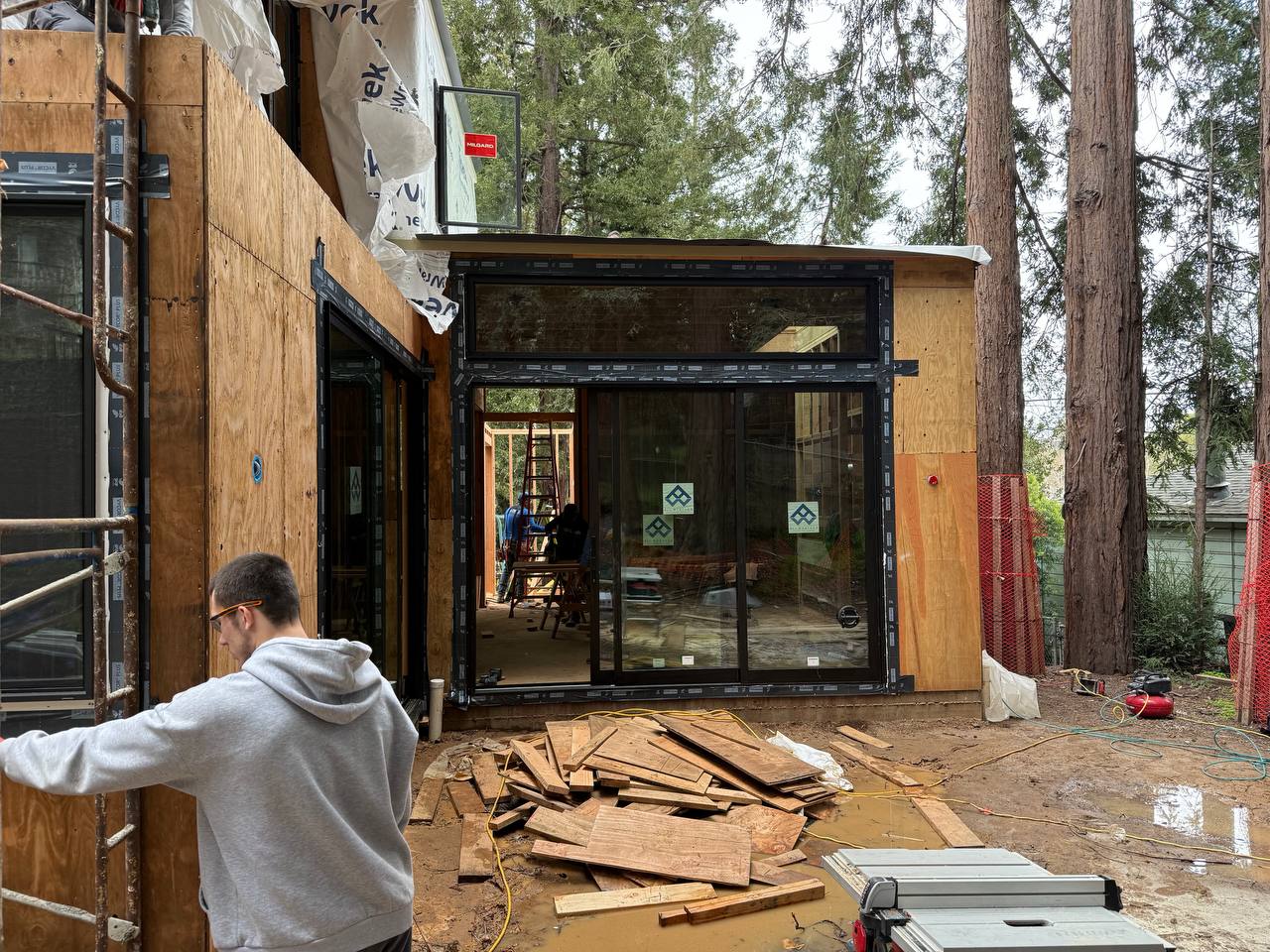 Large sliding glass door installation in progress